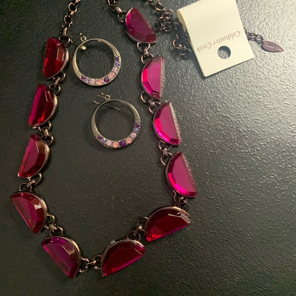 J #4 This is a plum colored new Coldwater Creek Necklace with free earrings. - Picture 2 of 9